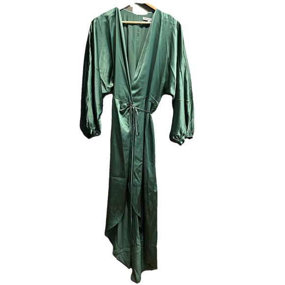 Reformation Green Long Sleeve Silk Tie Waist Wrap Women's Dress Size XS - Picture 1 of 5